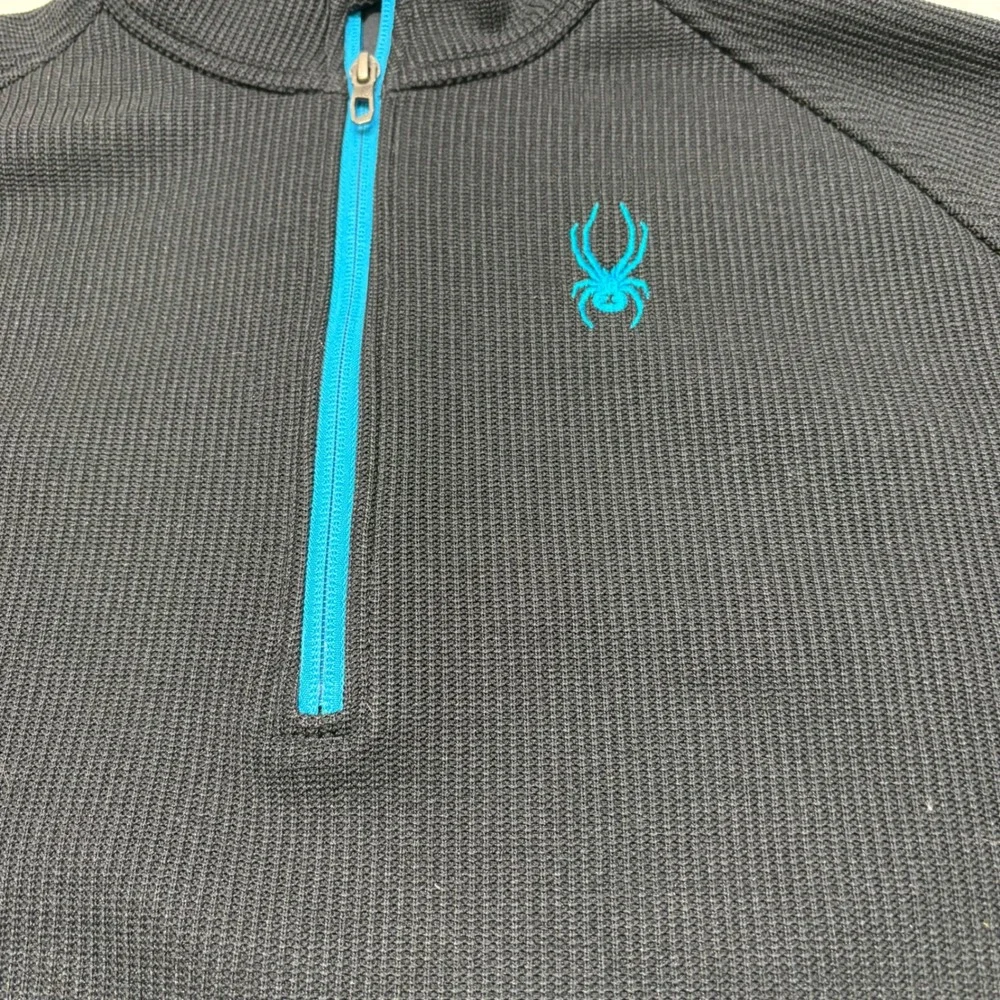 Spyder Mens Black Blue 1/4 Zip Neck Performance Pullover Fleece L‎